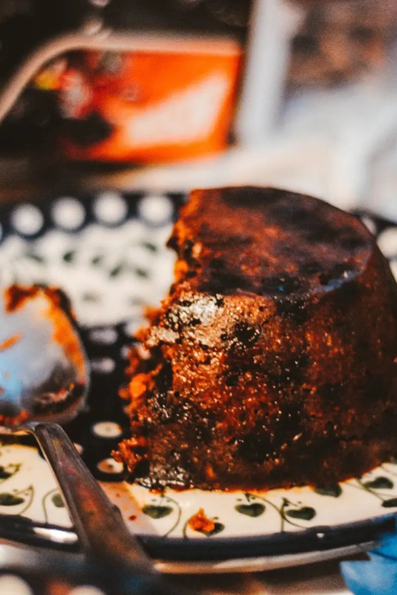 Christmas pudding on a plate with a spoon... yum!