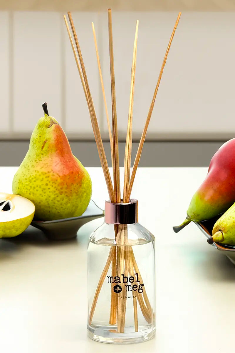 Reed Diffuser by Mabel + Meg in French Pear & Vanilla full side view