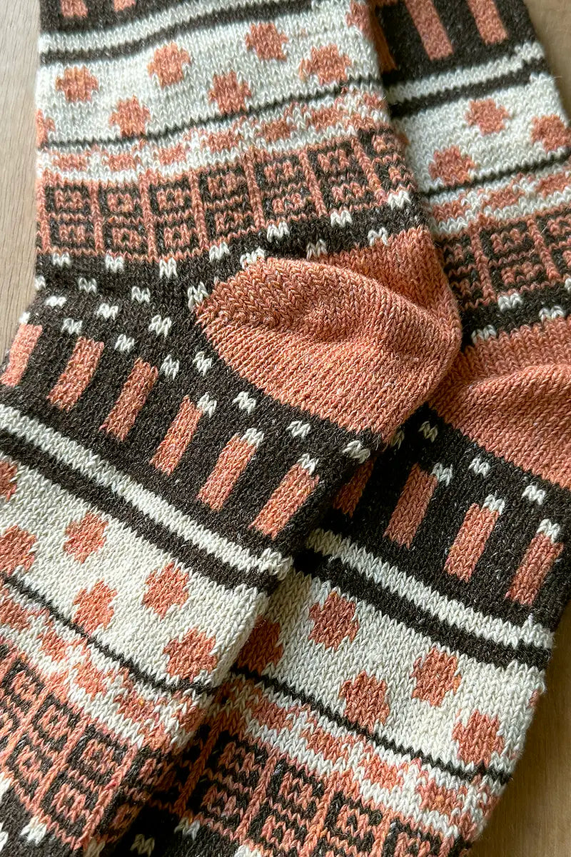 Nordic Style Socks in Burnt Orange Cross by Mabel + Meg detiailed ivew