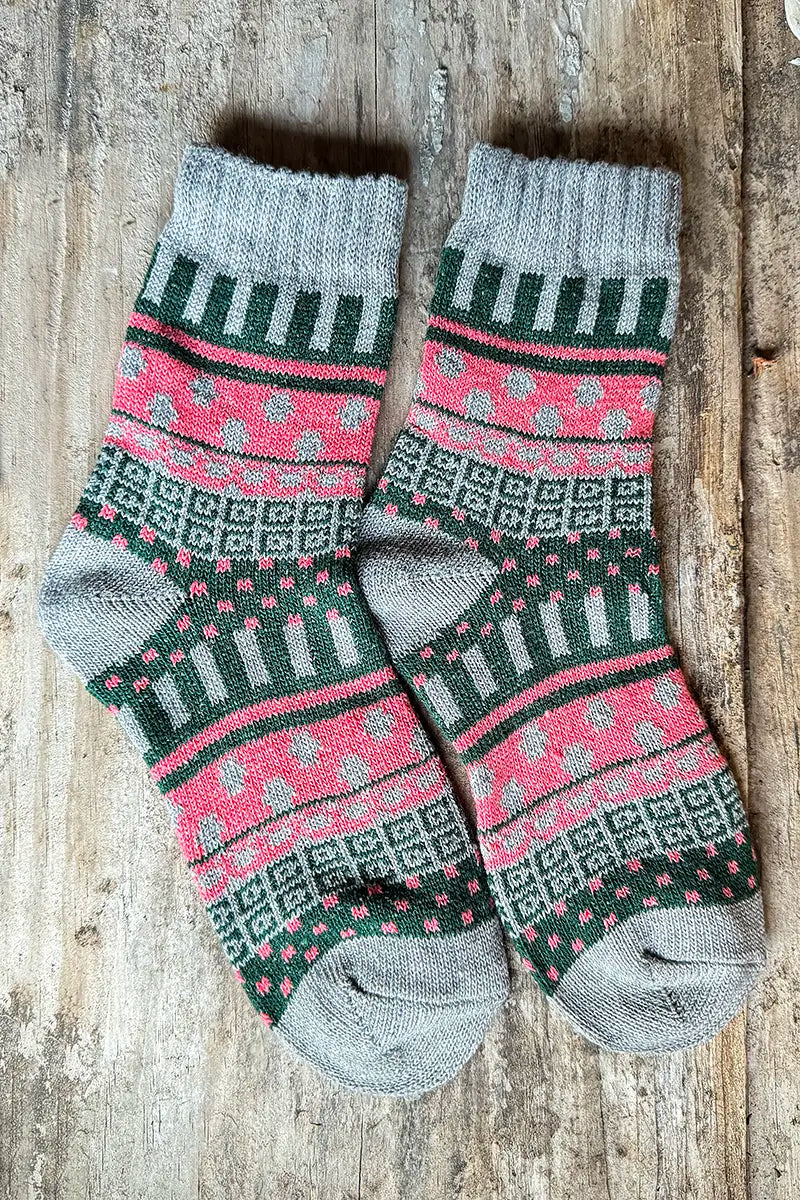 Nordic Style Socks in Grey Cross by Mabel + Meg full pair view