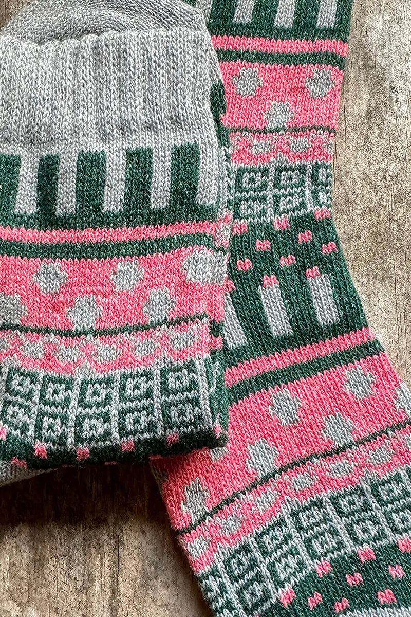 Nordic Style Socks in Grey Cross by Mabel + Meg detailed view