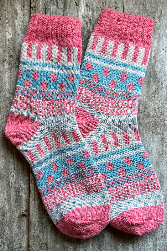 Nordic Style Socks in Pink Cross by Mabel + Meg pair