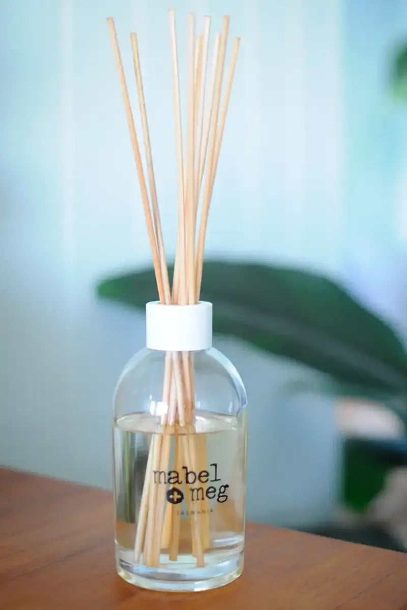 Reed Diffuser by Mabel + Meg in Beach House XL by itself on desk