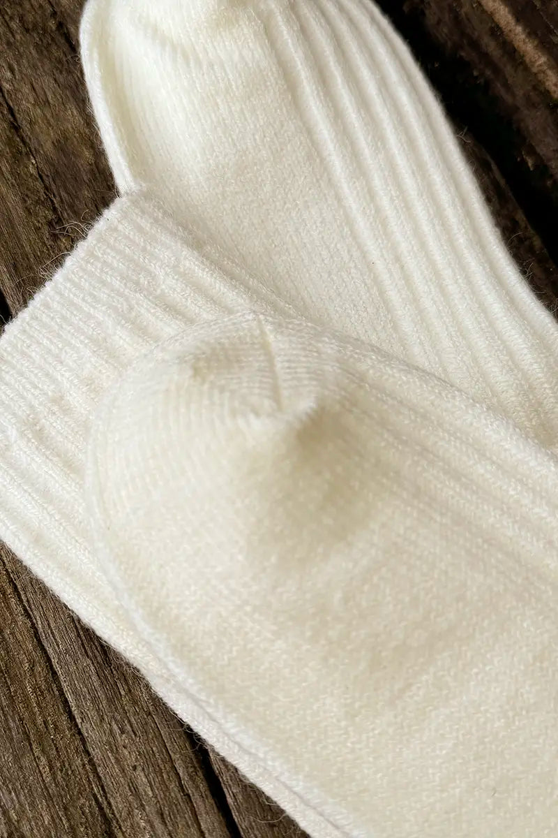 Wool Blend Crew Socks in Cream by Mabel + Meg detail view on driftwood