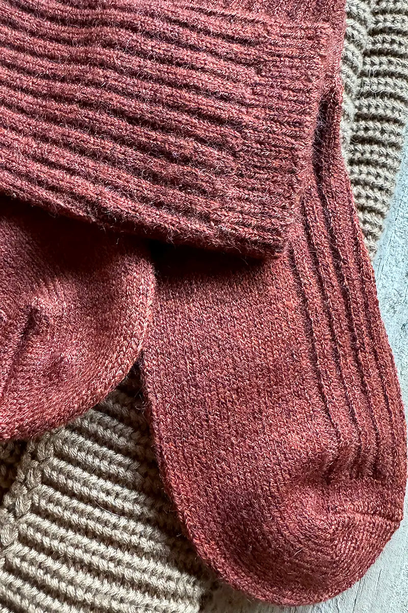 Wool Blend Crew Socks in Dark Rust by Mabel + Meg detailed view