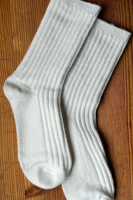 Wool Blend Crew Socks in Off White by Mabel + Meg