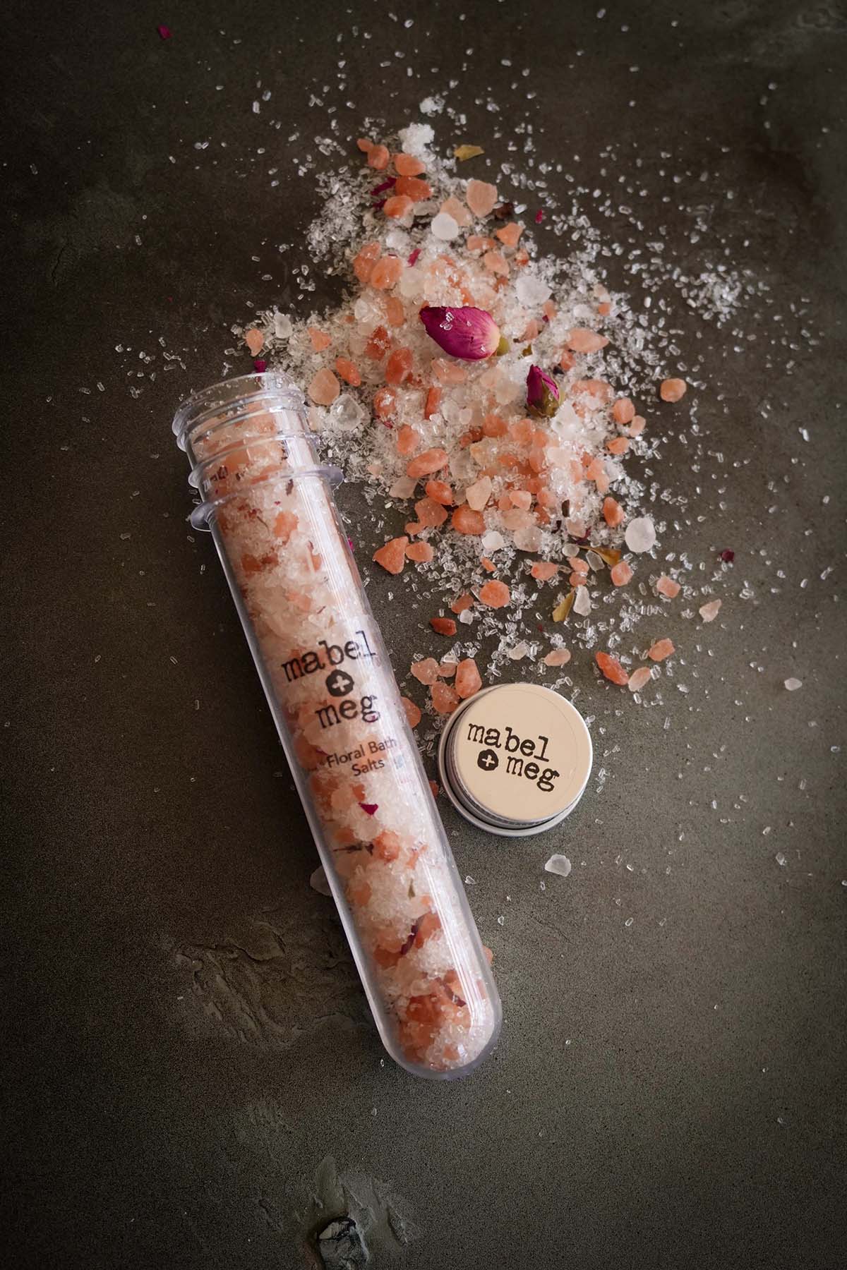 mabel + meg floral bath salts in a test tube